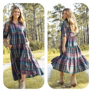 Natural Life Rebecca Plaid Tiered Maxi Dress Sz XXL Multicolor